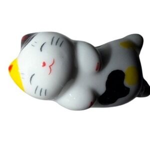 Ceramic Cat Japanese Maneki Neko Figure Chopstick Rest Lucky Cat New